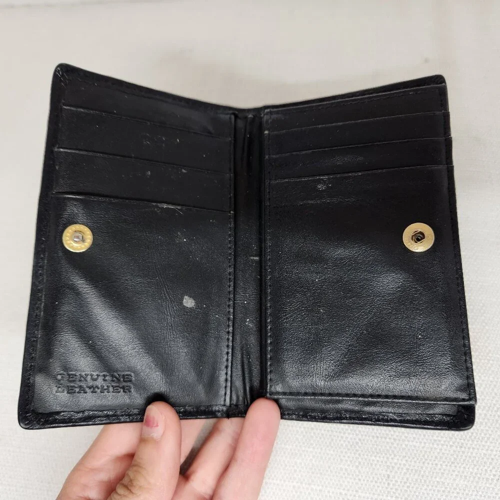 Mens Black Leather Bifold Wallet ID, Card Slots Snap